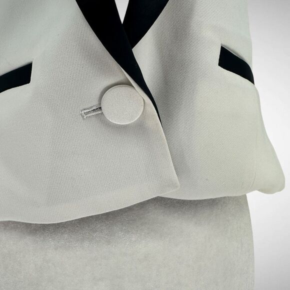 L’AGENCE Scarlet White Colorblock Tuxedo Crop Blazer Jacket Size 2 Satin Lapel - Picture 7 of 13